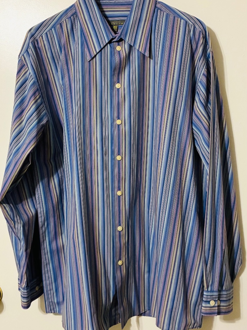 KENNETH COLE REACTION MENS L/SLEEVE BUTTONED SHIRT BLUE/LAVENDER STRIPED SZ  L